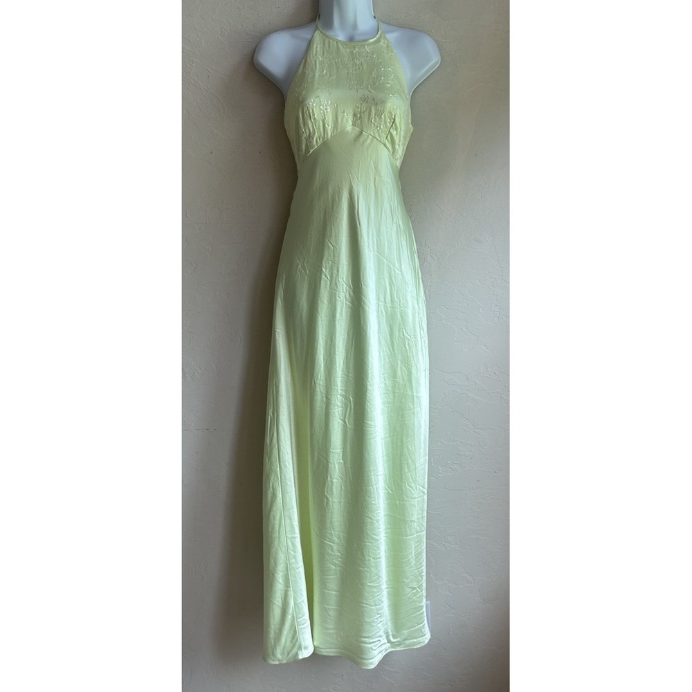 Vintage 90s Y2K Zum Zum Pale Green Satin Maxi Formal Dress 5/6 Fairy Prom Hoco